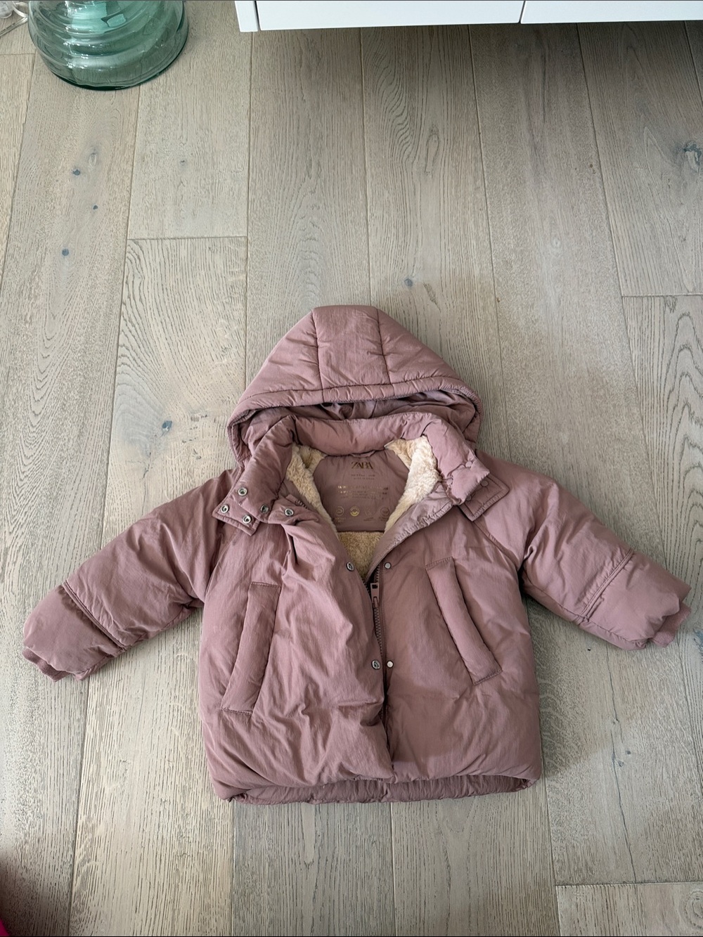 Zara Dusty Rose Hooded Kids Puffer Jacket